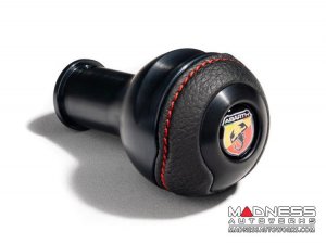 FIAT 500 Gear Shift Knob - Black Italy - Black Base/ Black Leather Top + ABARTH Logo - V2